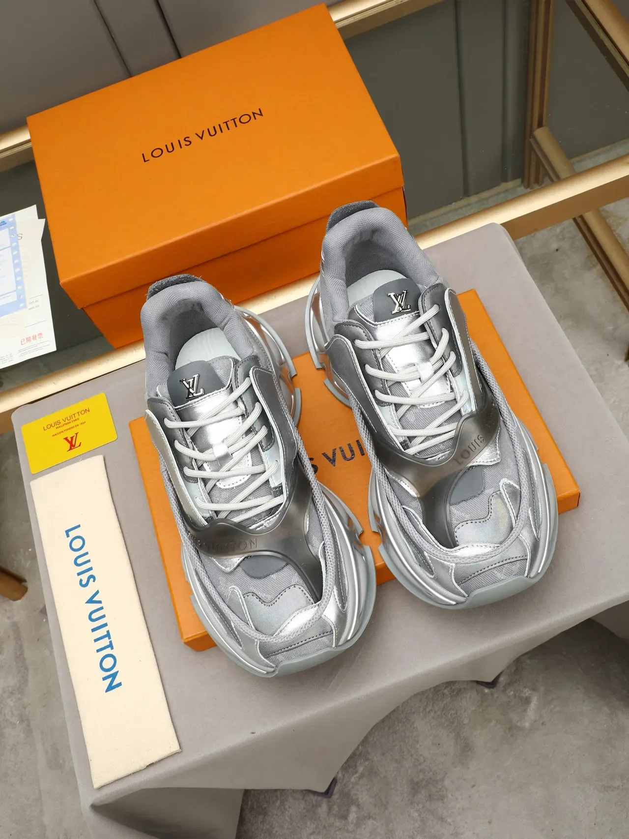 Louis Vuitton Silver Gray Metallic Holographic Paneling Chunky Sneakers 3