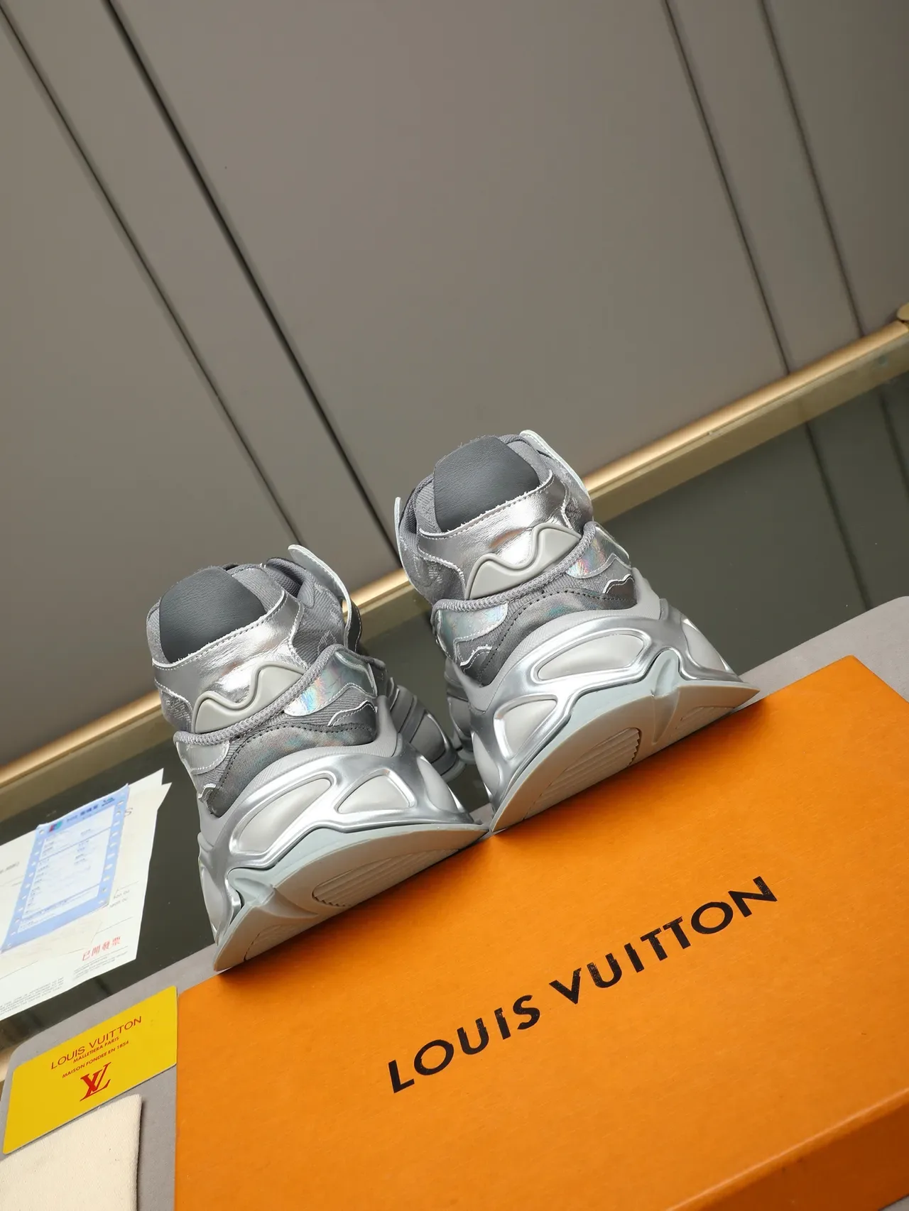Louis Vuitton Silver Gray Metallic Holographic Paneling Chunky Sneakers 4