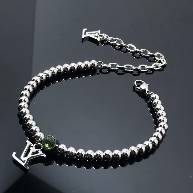 Louis Vuitton Silver Green Beaded Ball-Chain Monogram Pendant Bracelet 3