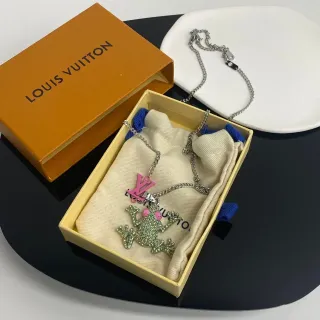 Louis Vuitton Silver Green Crystal-Embellished Frog Pendant Enamel LV Monogram Charm Necklace