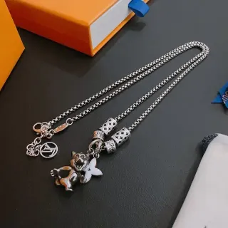 Louis Vuitton Silver White Box Chain Monogram Bead Charms Necklace