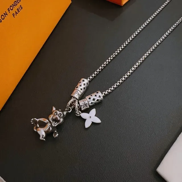 Louis Vuitton Silver White Box Chain Monogram Bead Charms Necklace 3