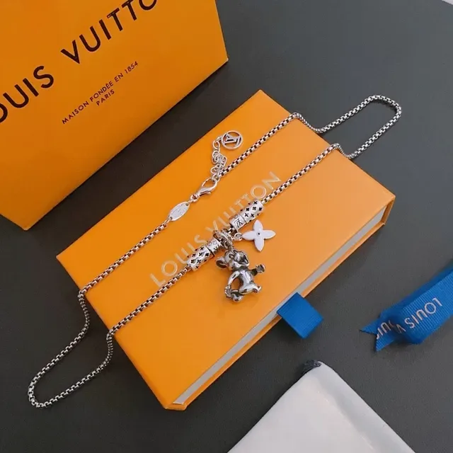 Louis Vuitton Silver White Box Chain Monogram Bead Charms Necklace 8