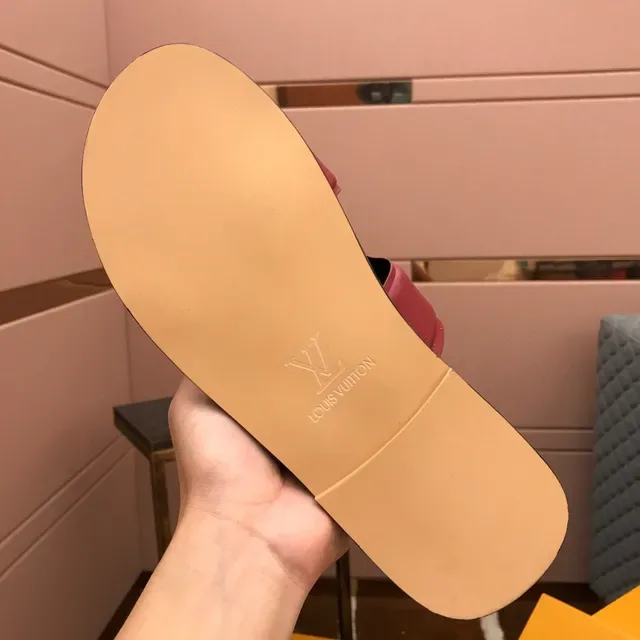 Louis Vuitton Slide Black Red Monogrammed Rubber Sole V-Shaped Strap Slippers 2