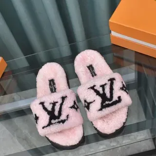 Louis Vuitton chanclas rosa negro piel de cordero superior monograma correa