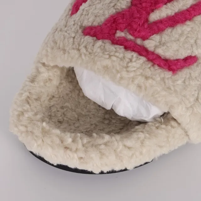 Louis Vuitton Slides Cream Shearling Pink Monogram Slipper 5
