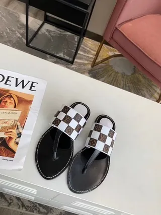 Louis Vuitton Slipper Black White Checkerboard Monogram Strap Flat Thong Sole Slippers 3