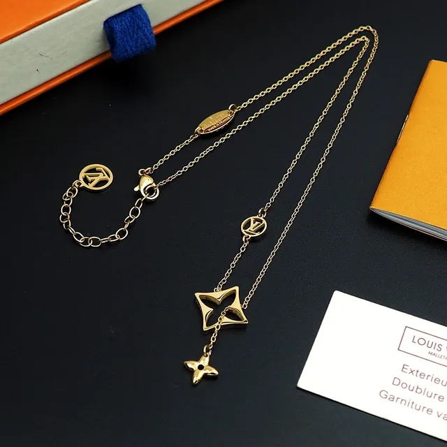 Louis Vuitton Star Necklace Gold Blue Chain Pendant Necklace 8