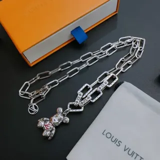 Louis Vuitton Teddy Bear Monogram Silver Chain Necklace