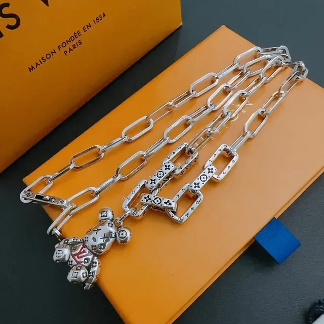 Louis Vuitton Teddy Bear Monogram Silver Chain Necklace 3