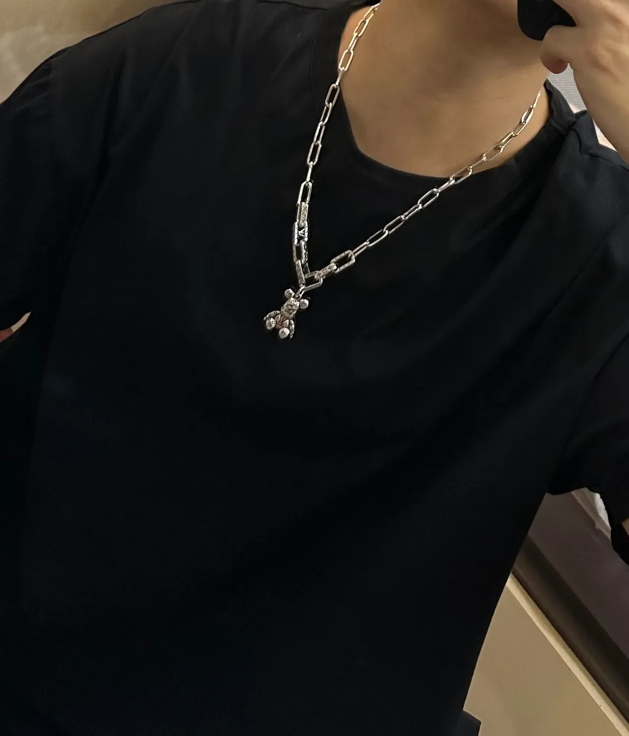 Louis Vuitton Teddy Bear Monogram Silver Chain Necklace 4
