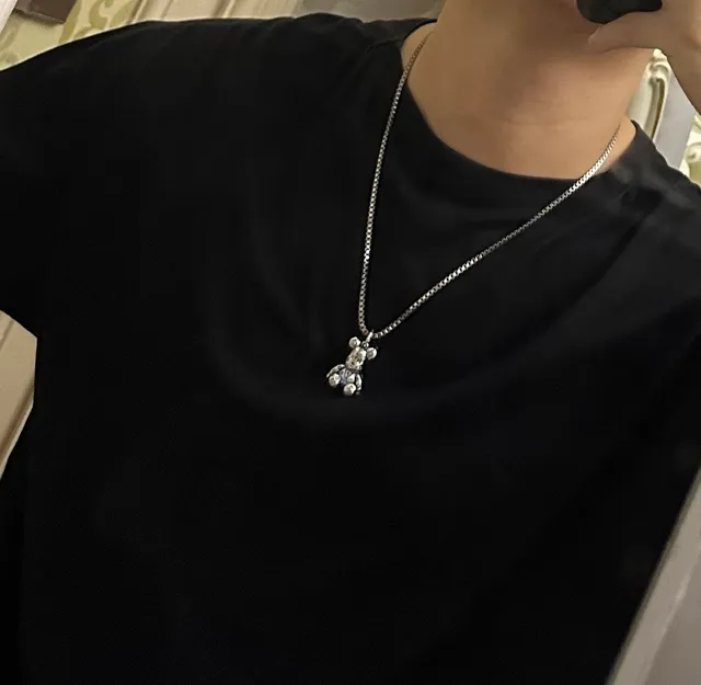 Louis Vuitton Teddy Bear Silver Blue Box Chain Pendant Necklace 2