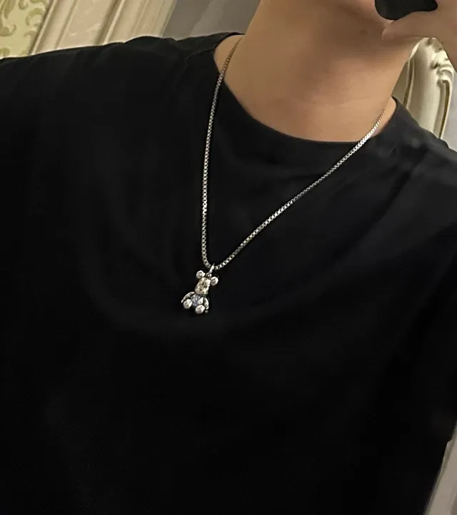 Louis Vuitton Teddy Bear Silver Blue Box Chain Pendant Necklace 4