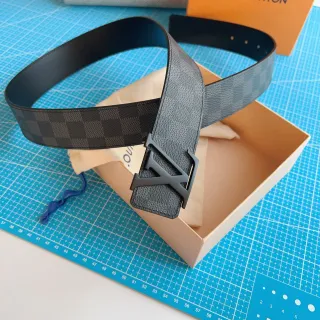 Louis Vuitton Turn-Lock Belt Gray Black Damier Graphite Canvas Reversible Leather Belt