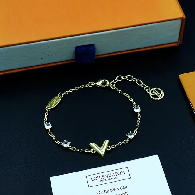 Louis Vuitton V Collection Gold-Tone Crystal Bracelet 3
