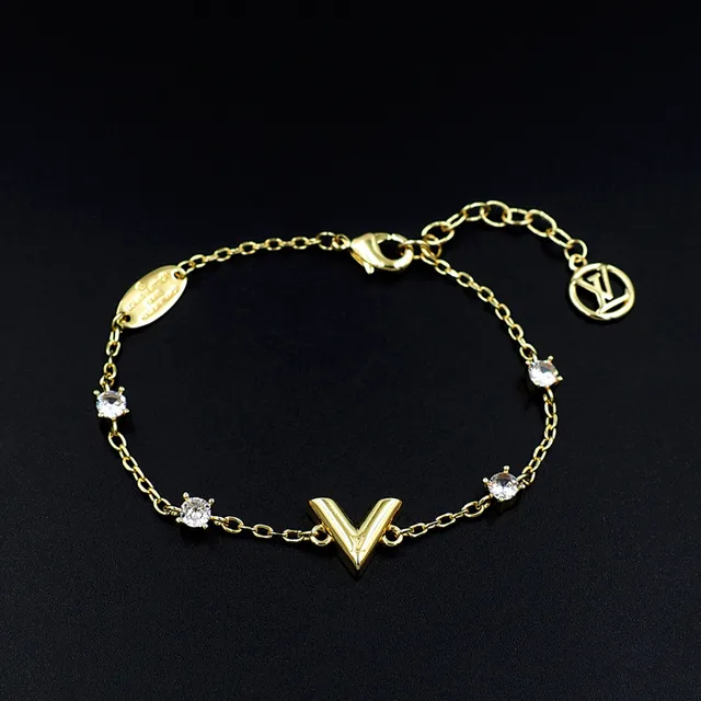 Louis Vuitton V Collection Gold-Tone Crystal Bracelet 5