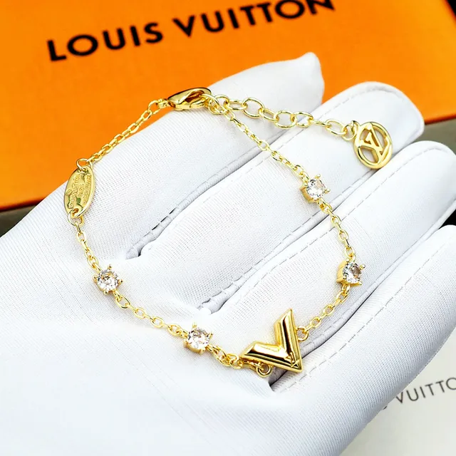 Louis Vuitton V Collection Gold-Tone Crystal Bracelet 6