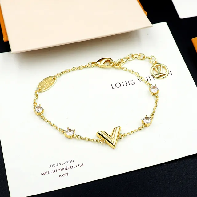 Louis Vuitton V Collection Gold-Tone Crystal Bracelet 7