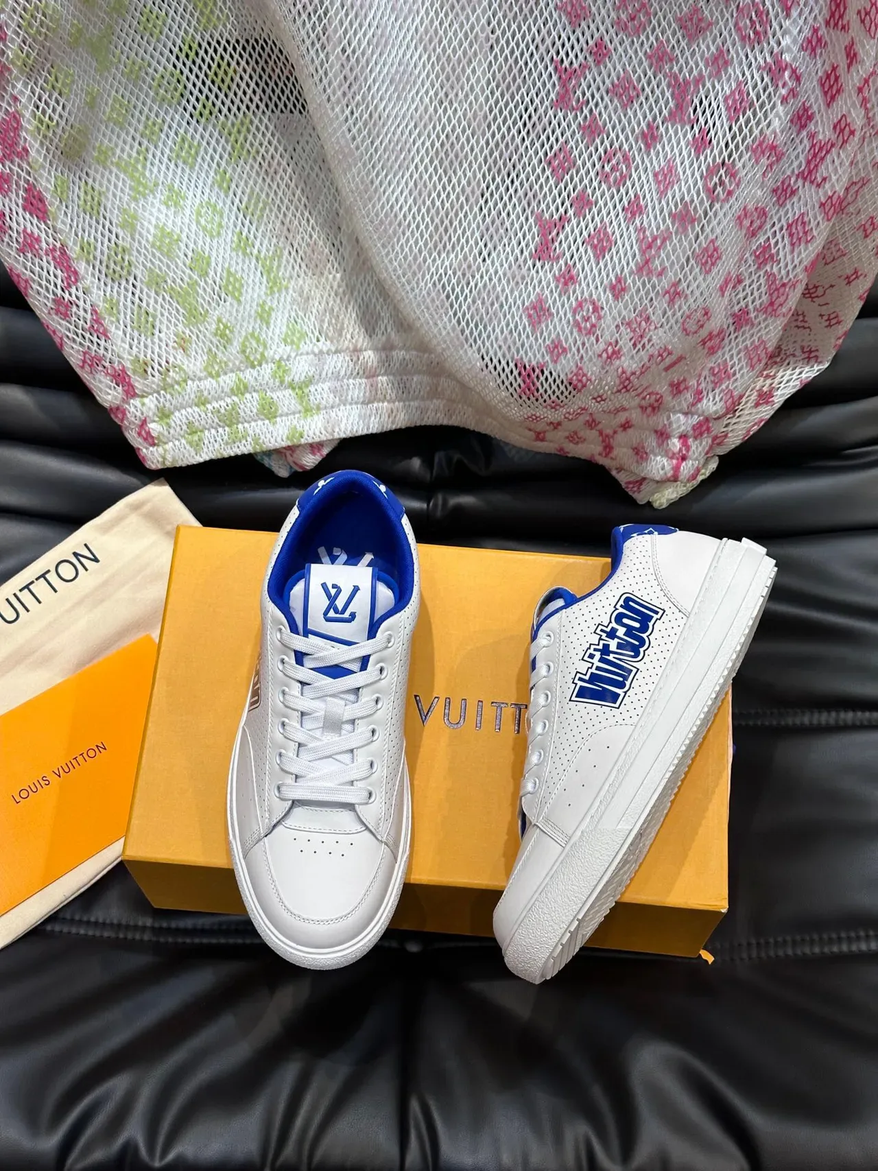 Louis Vuitton White and Blue Perforated Leather Lifestyle Sneakers 2