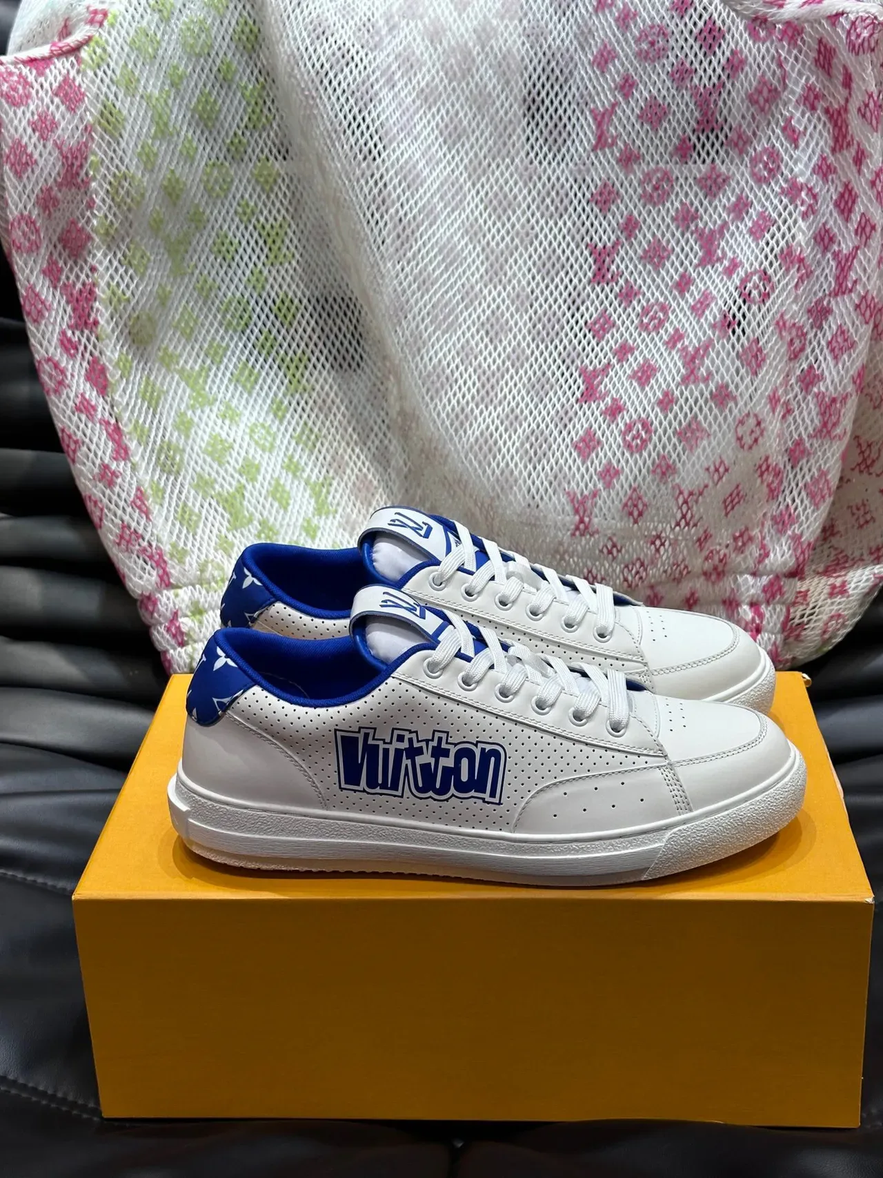Louis Vuitton White and Blue Perforated Leather Lifestyle Sneakers 3