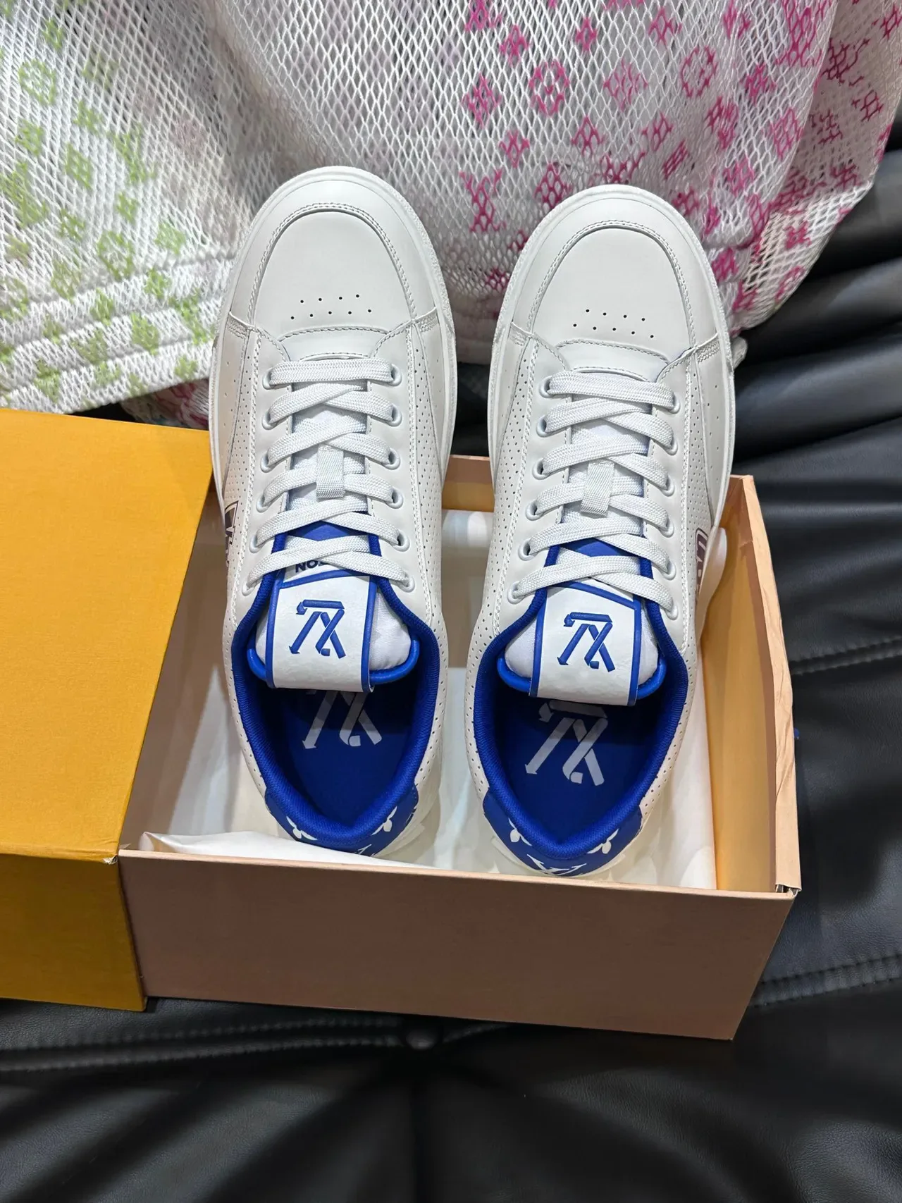 Louis Vuitton White and Blue Perforated Leather Lifestyle Sneakers 5