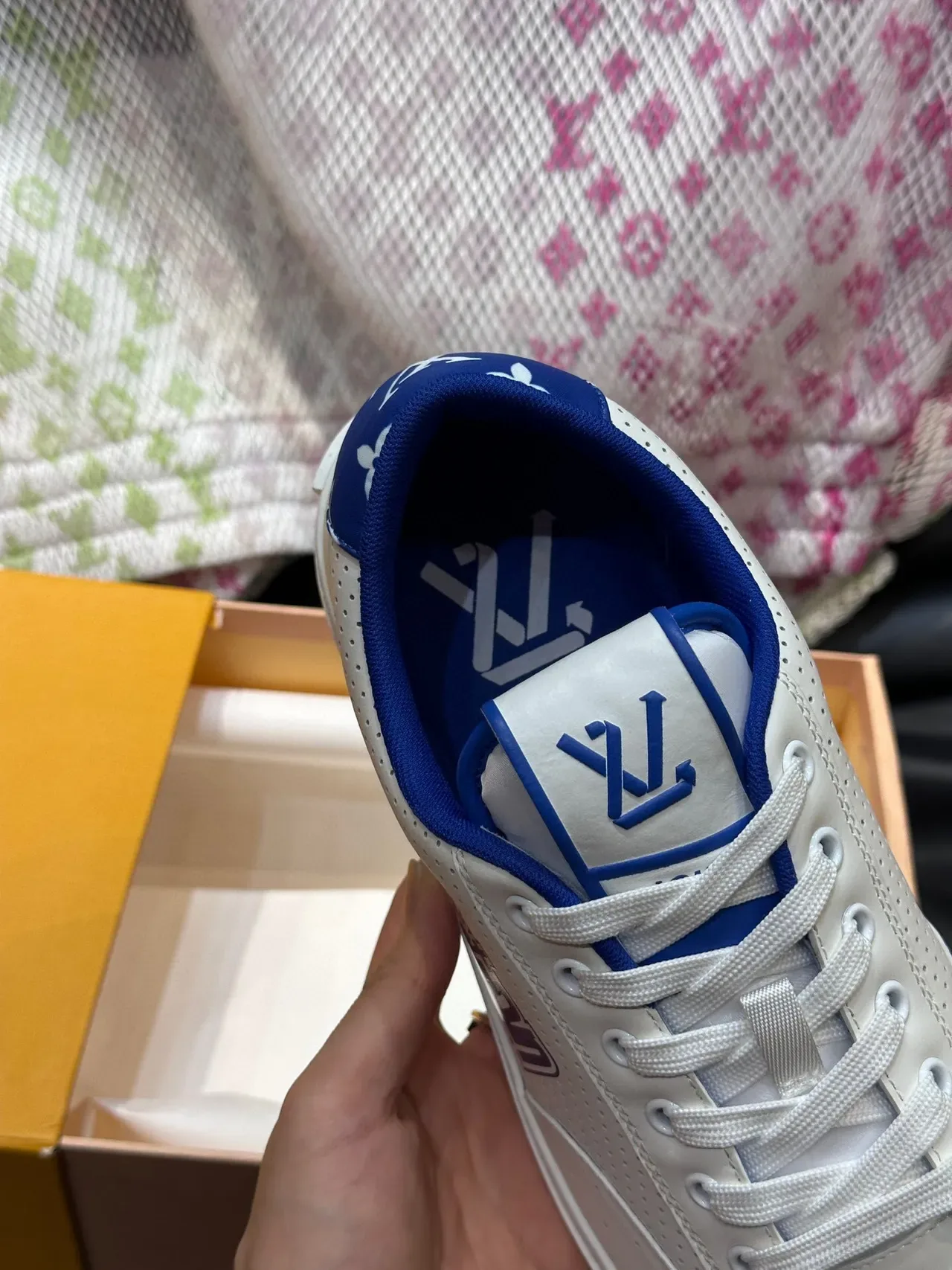 Louis Vuitton White and Blue Perforated Leather Lifestyle Sneakers 7