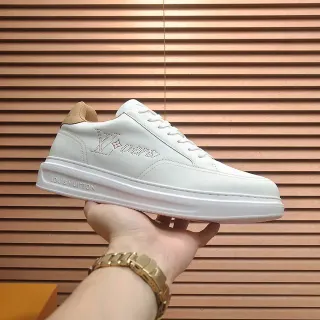 Louis Vuitton White Beige Perforated Monogram Logo Leather Upper Lifestyle Sneakers