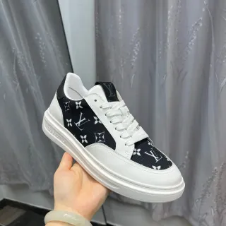 Louis Vuitton White Black Monogrammed Textile Panels Leather Upper Lifestyle Sneakers