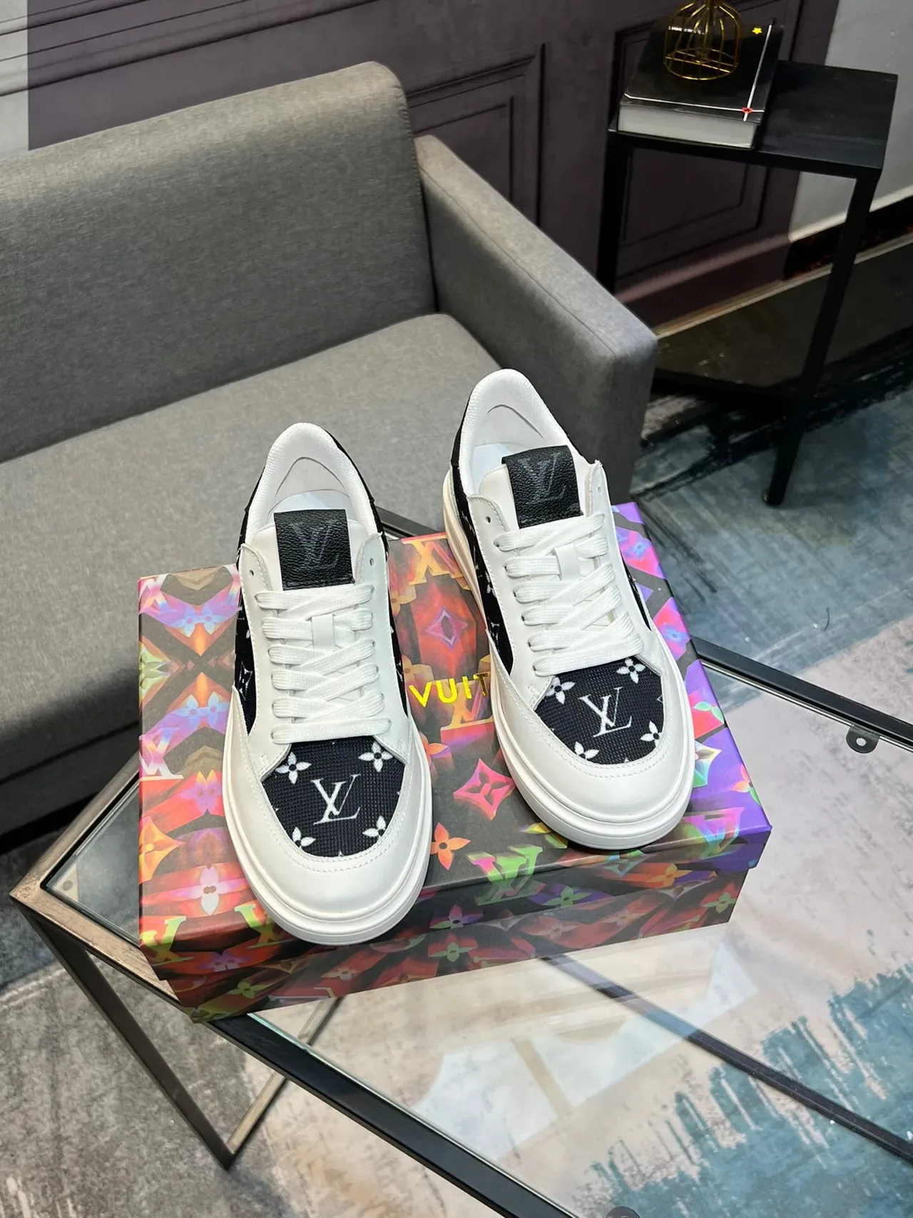 Louis Vuitton White Black Monogrammed Textile Panels Leather Upper Lifestyle Sneakers 5