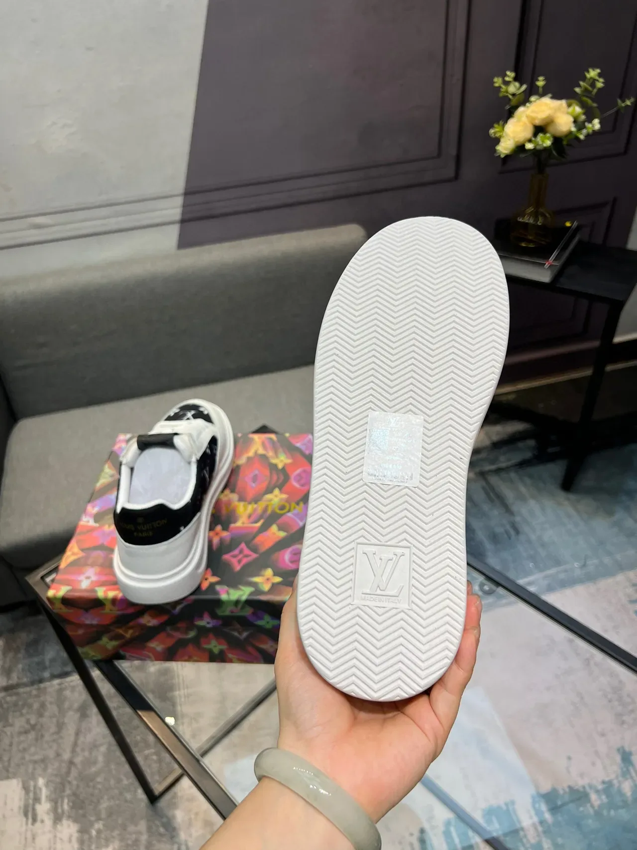 Louis Vuitton White Black Monogrammed Textile Panels Leather Upper Lifestyle Sneakers 6