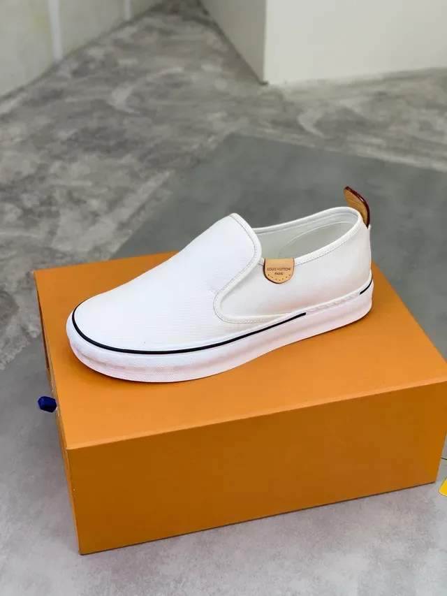Louis Vuitton White Black Slip-On Upper Canvas Shoes 4