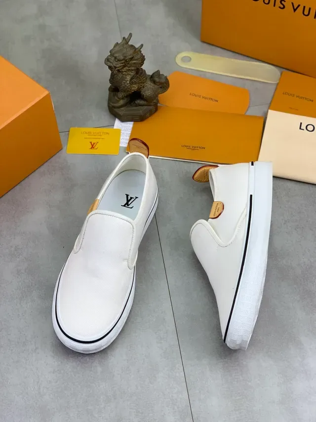 Louis Vuitton White Black Slip-On Upper Canvas Shoes 5