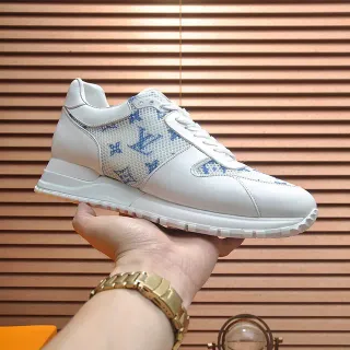 Louis Vuitton White Blue Monogrammed Mesh Leather Accents Lifestyle Sneakers