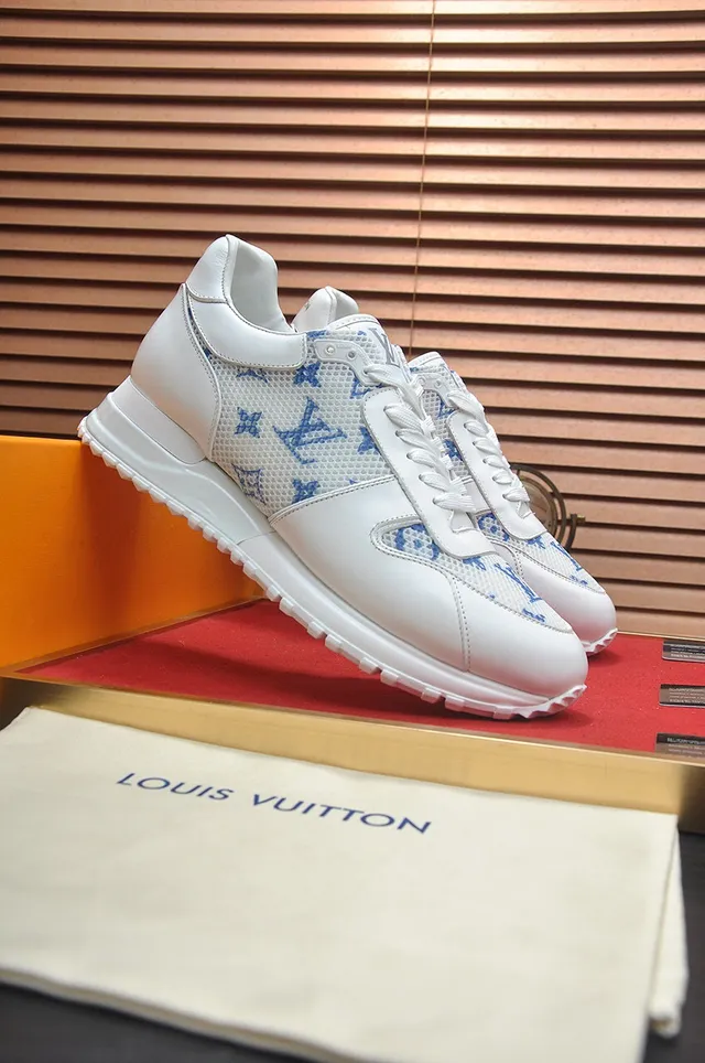Louis Vuitton White Blue Monogrammed Mesh Leather Accents Lifestyle Sneakers 3