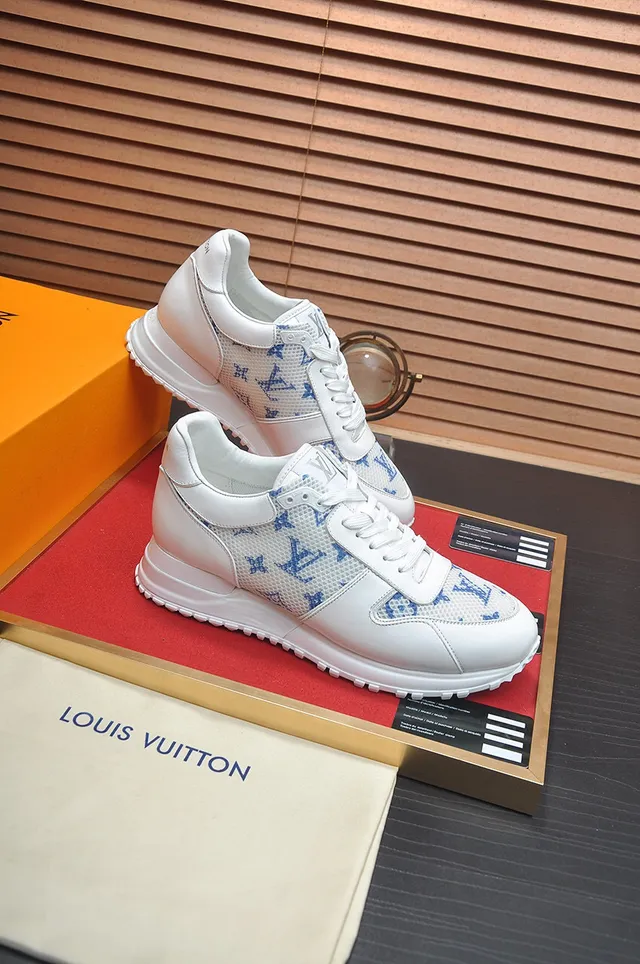 Louis Vuitton White Blue Monogrammed Mesh Leather Accents Lifestyle Sneakers 6