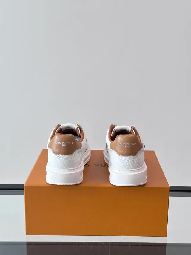 Louis Vuitton White Brown Low-Top Textured-Panel Construction Lifestyle Sneakers 3