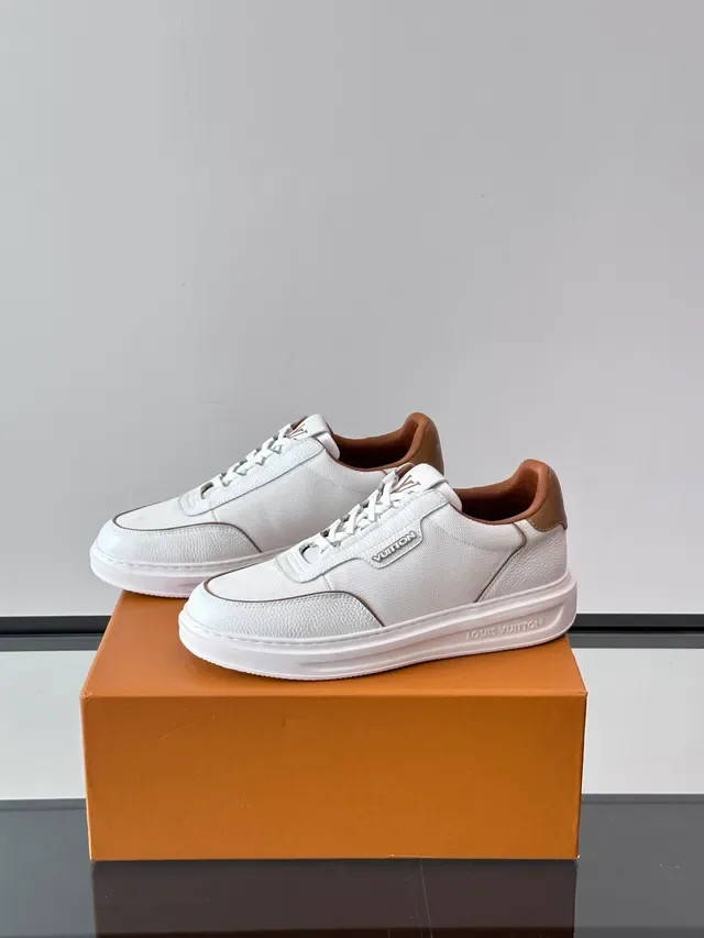Louis Vuitton White Brown Low-Top Textured-Panel Construction Lifestyle Sneakers 5