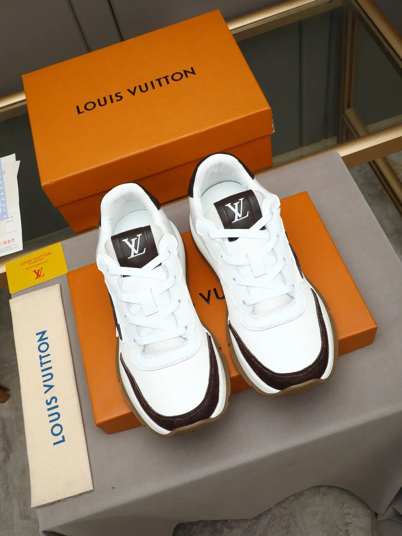 Louis Vuitton White Brown Monogram-Plaque Wavy Lacing Chunky Sneakers 2