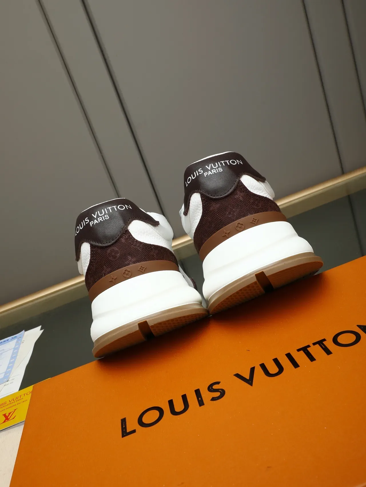 Louis Vuitton White Brown Monogram-Plaque Wavy Lacing Chunky Sneakers 3