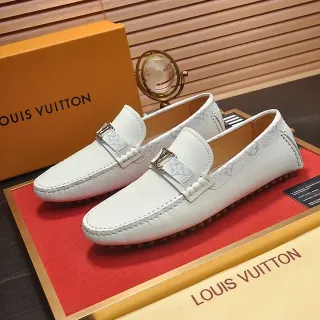 Louis Vuitton सफेद सोने का चमड़ा मोनोग्राम पट्टा लोअफर