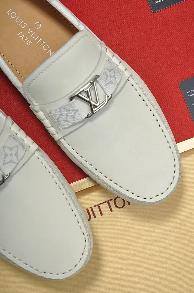 Louis Vuitton White Gold Leather Monogram Strap Loafer 2