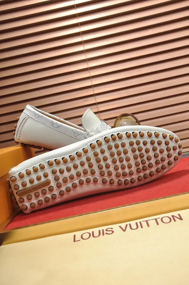 Louis Vuitton White Gold Leather Monogram Strap Loafer 3