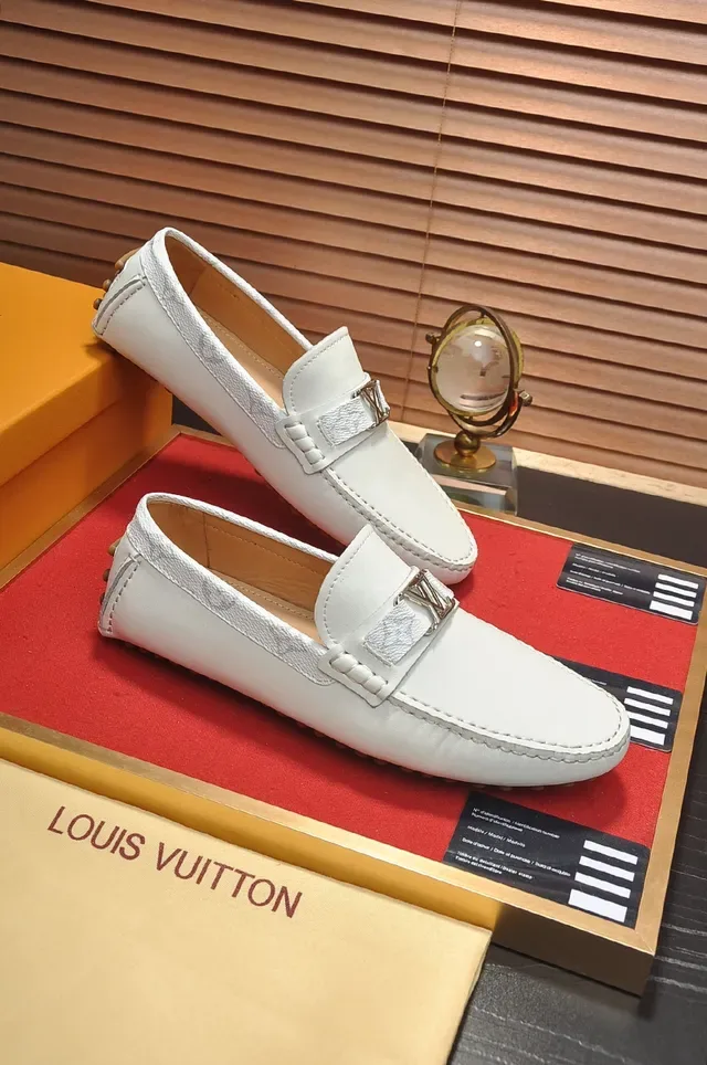 Louis Vuitton White Gold Leather Monogram Strap Loafer 4