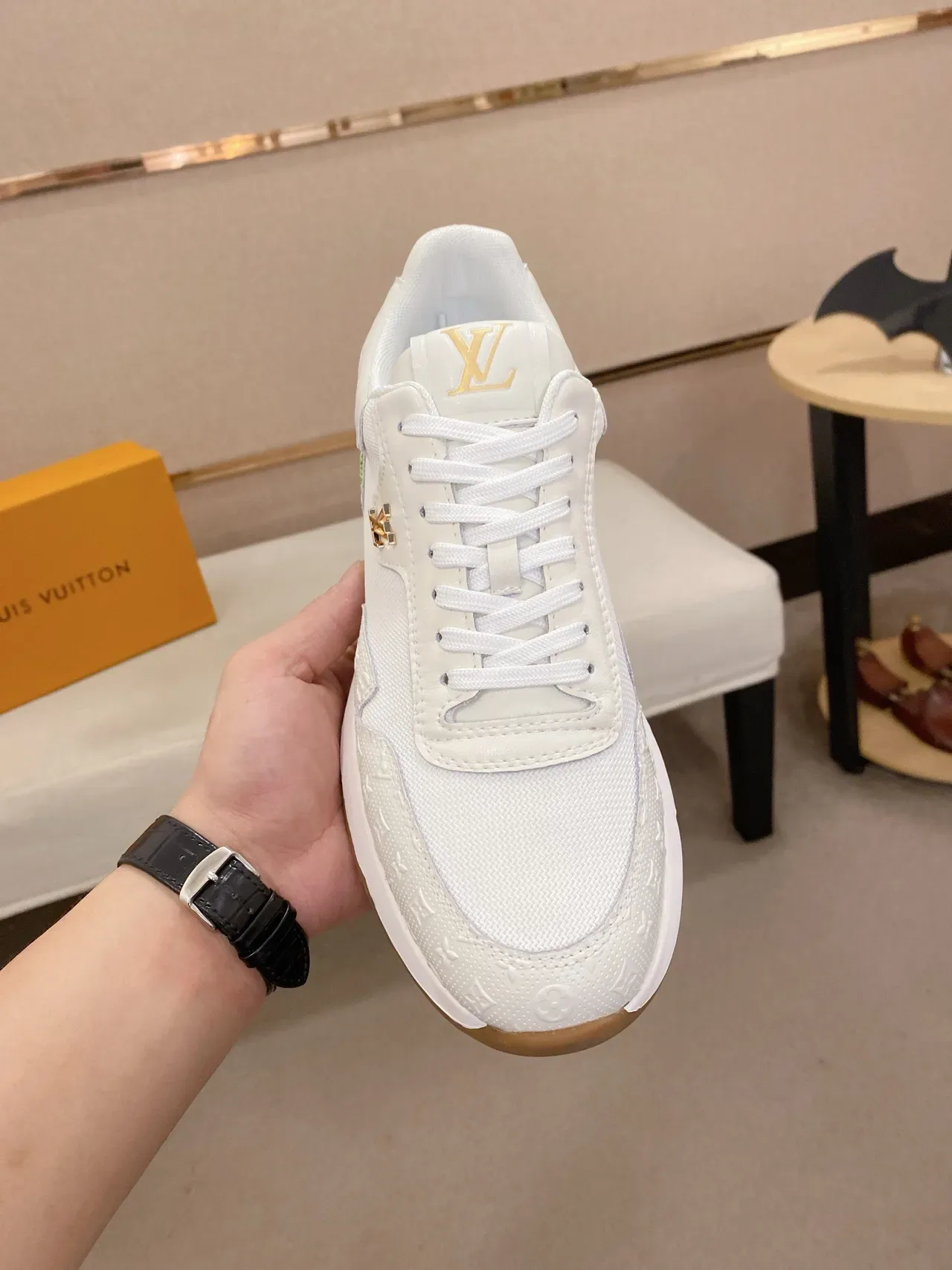 Louis Vuitton White Gold Monogram-Embossed Upper Sculpted Layered Midsole Lifestyle Sneakers 2
