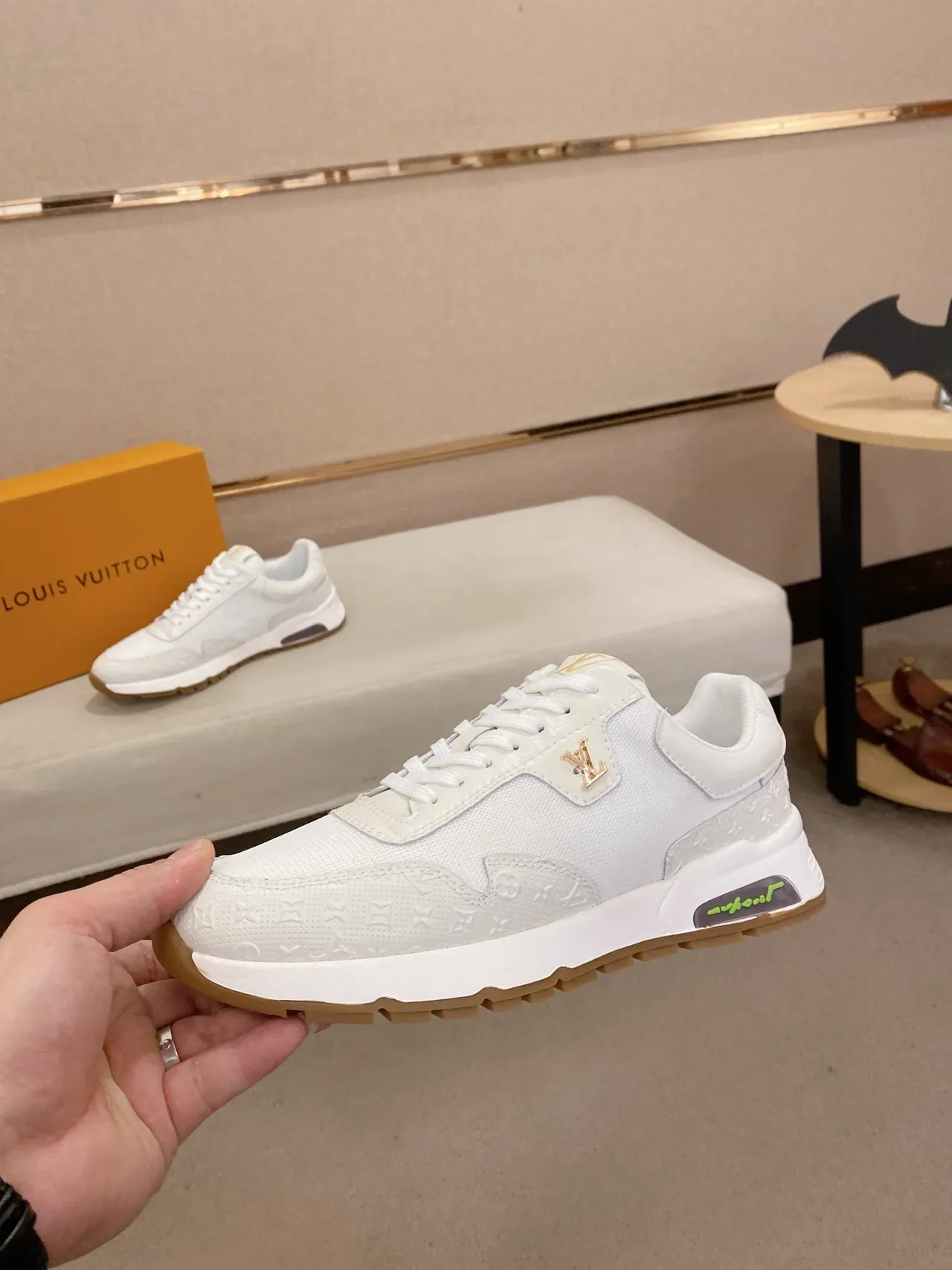 Louis Vuitton White Gold Monogram-Embossed Upper Sculpted Layered Midsole Lifestyle Sneakers 3