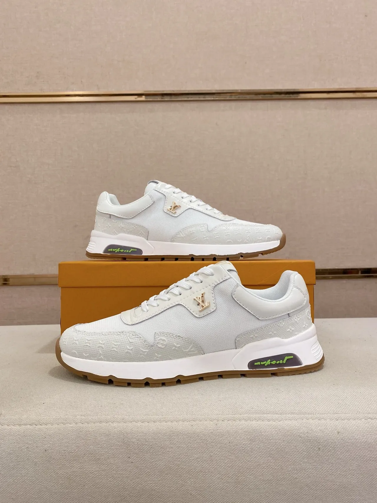 Louis Vuitton White Gold Monogram-Embossed Upper Sculpted Layered Midsole Lifestyle Sneakers 7