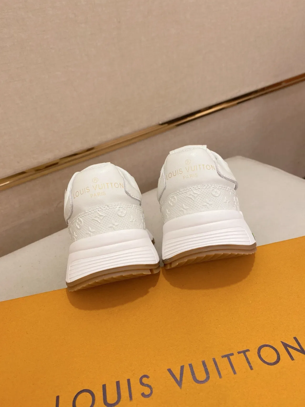 Louis Vuitton White Gold Monogram-Embossed Upper Sculpted Layered Midsole Lifestyle Sneakers 8