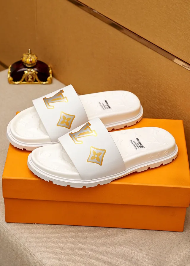 Louis Vuitton White Gold Monogram Slide Slippers 2