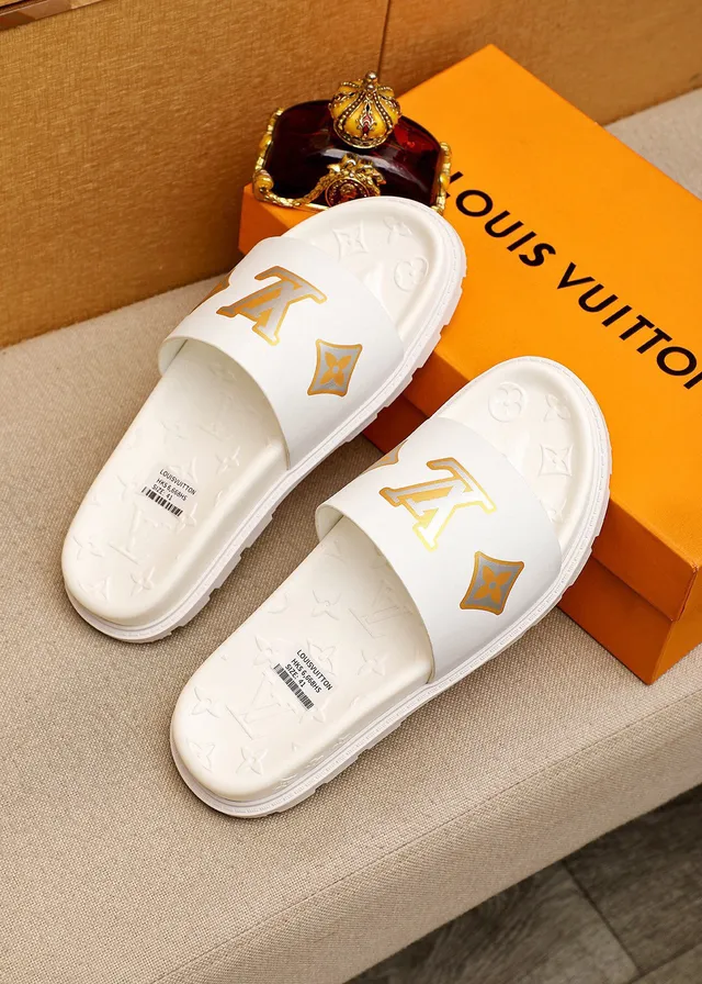 Louis Vuitton White Gold Monogram Slide Slippers 3