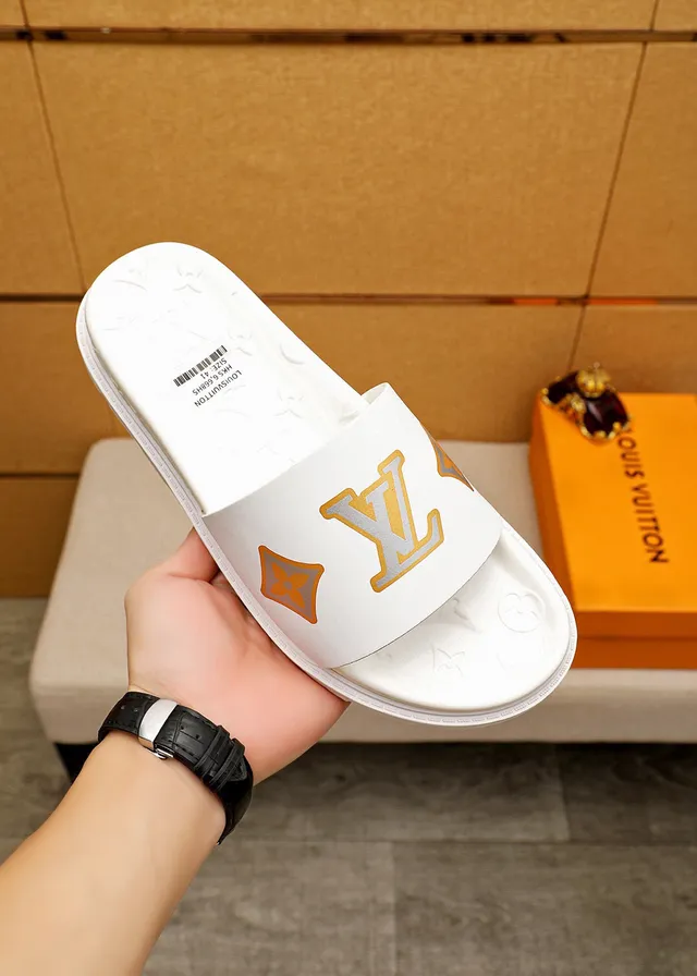 Louis Vuitton White Gold Monogram Slide Slippers 4